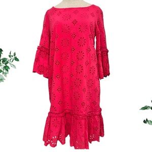 Anthropologie Dani Lace Eyelet Pink Drop Waist Dress size 4 Small